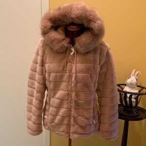 Women's Reversible Faux Fur Hooded Front Zipper Puff Jacket for Women NWOT